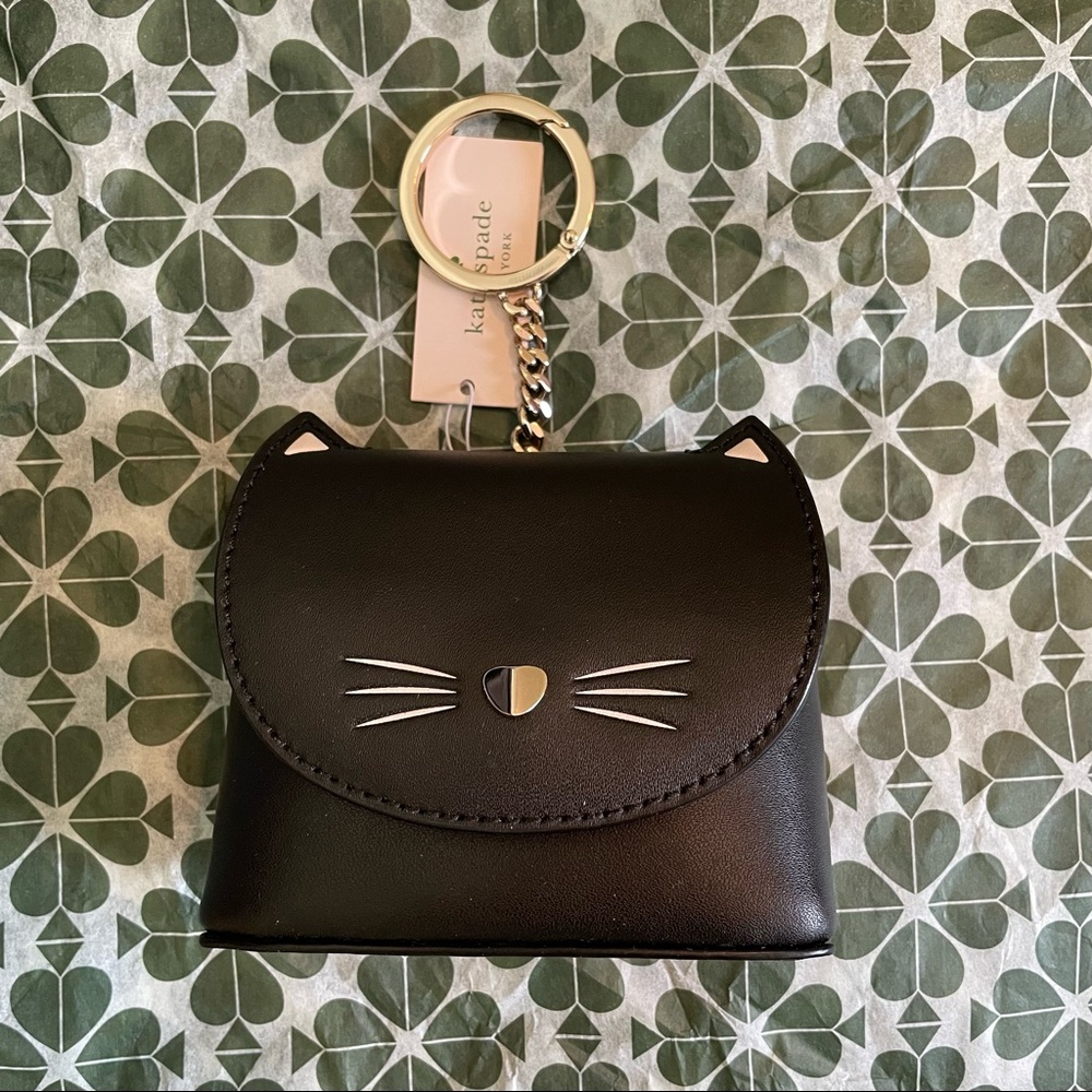 MAKE AN OFFER Kate spade Black Cat Coin Purse Pouch Key Fob Charm Keychain Meow